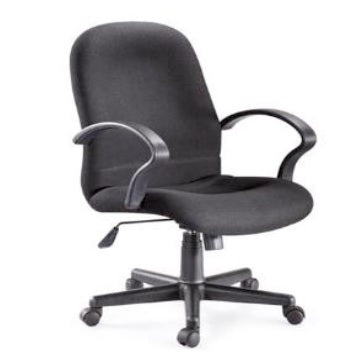 Silla giratoria de respaldo bajo tapizada en tela, marca MSI, con pistón neumático y base estable, ideal para oficina.