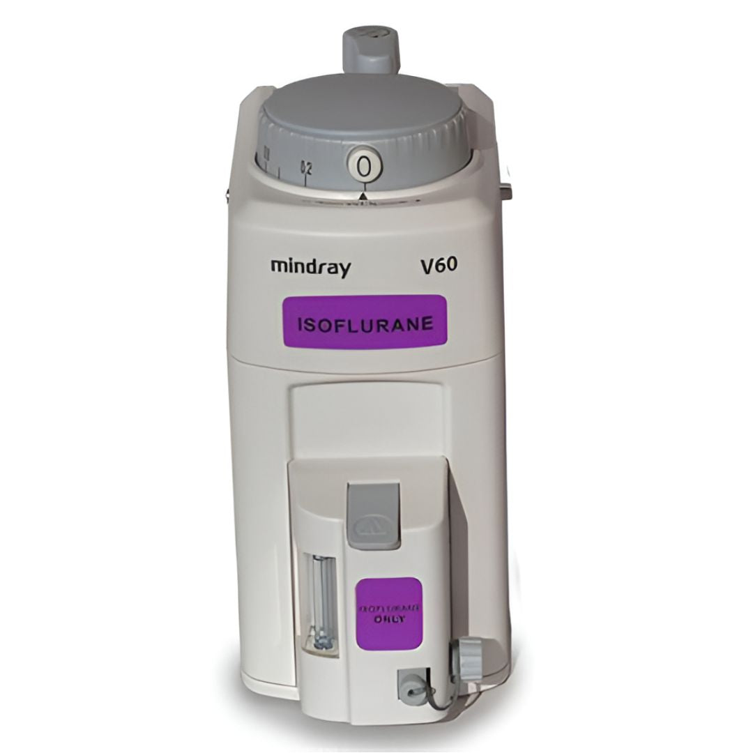 Vaporizador de Isoflurano Mindray V60 de Beracah Medica, dispositivo médico para anestesia con controles y pantalla digital.