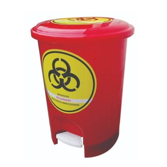Contenedor de punzocortantes Beracah Medica de 21 litros en polietileno con pedal para desechar objetos punzantes de manera segura.