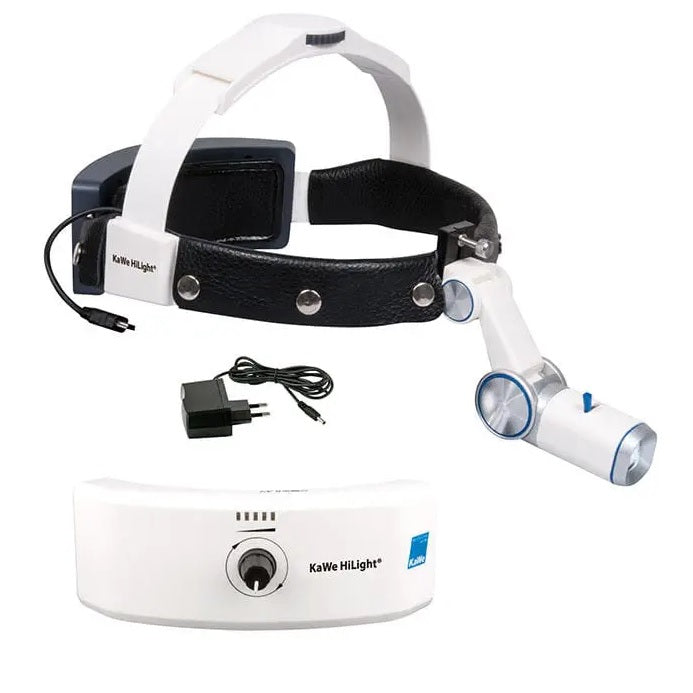 Lámpara frontal LED KaWe HiLight H-800 de Beracah Médica con luz blanca cálida para uso médico y dental.