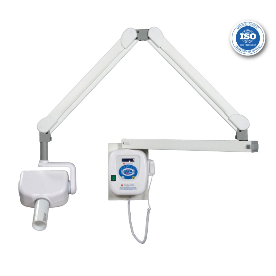Equipo de Rayos-X veterinario Beracah Medica Corix® Pro 70 WM para montaje en pared, con pantalla y controles visibles.