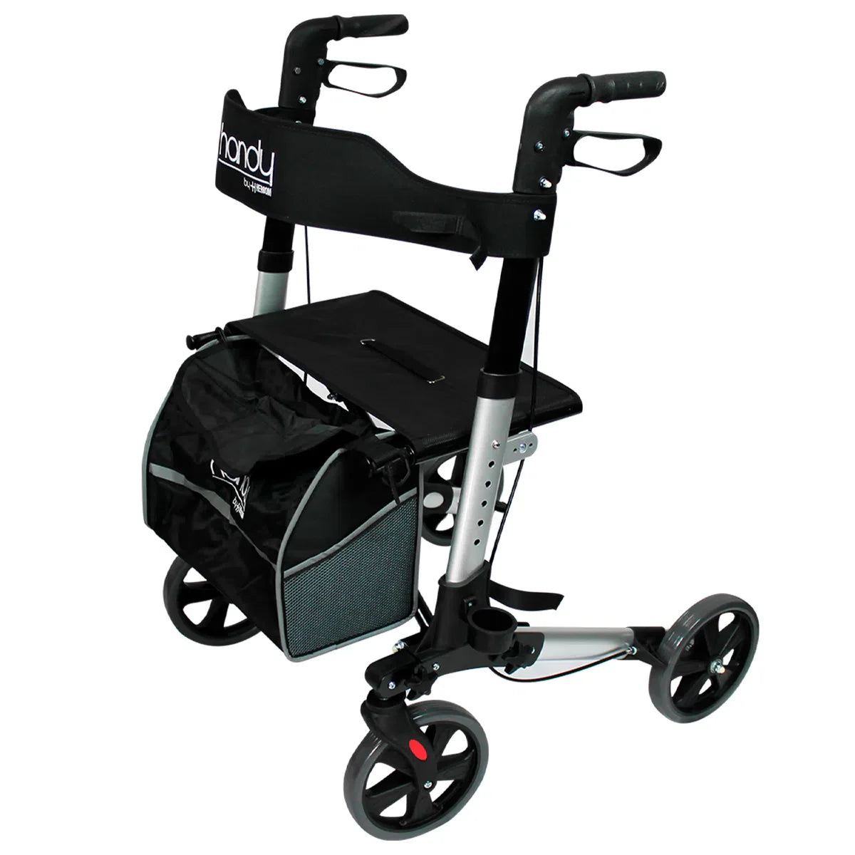 Andadera plegable con asiento de la marca Beracah Médica, con estructura de aluminio y asiento acolchado para comodidad.