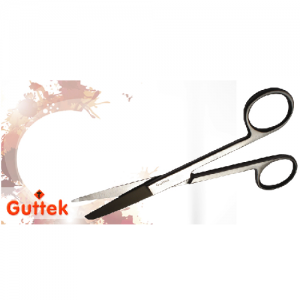 Tijeras roma aguda curva de 17 cm de la marca Beracah Medica, con mango ergonómico y hoja afilada para corte preciso.