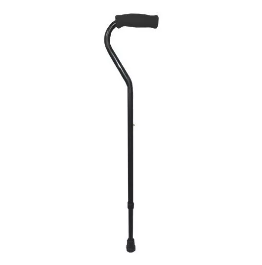 Baston de aluminio con mango de cuello de ganso negro, diseñado por Beracah Medica, para apoyo y estabilidad.