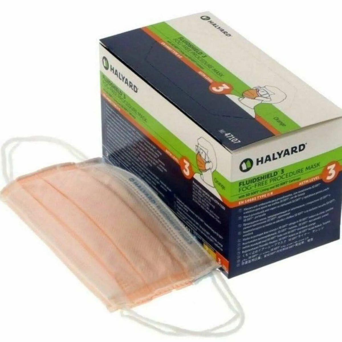 Cubrebocas quirúrgico Fluidsheld N3 de Beracah Médica en caja con 25 unidades, con diseño que cubre nariz y boca.