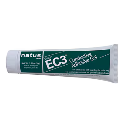 Gel adhesivo conductor EC3® de Beracah Medica, en envase con textura y color transparente, para aplicaciones médicas eléctricas.