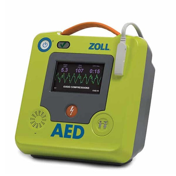 Desfibrilador AED 3 BLS Beracah Medica con electrodos CPR Uni-padz, dispositivo automático para emergencias médicas.