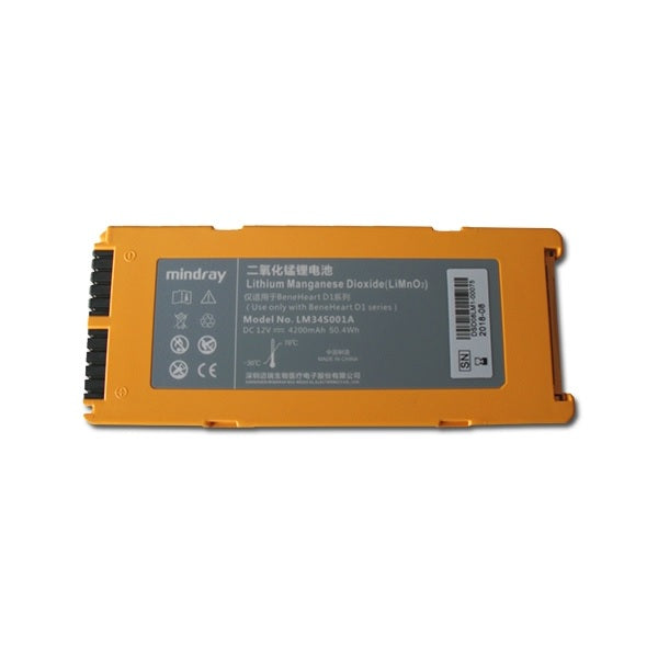 Batería desechable de ion litio MSI para desfibrilador Beneheart D1 Public de Beracah Medica en empaque.