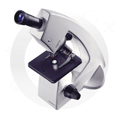 Microscopio monocular de campo amplio WF 10X Beracah Medica, con objetivos y cuerpo en color negro, en un fondo neutro.