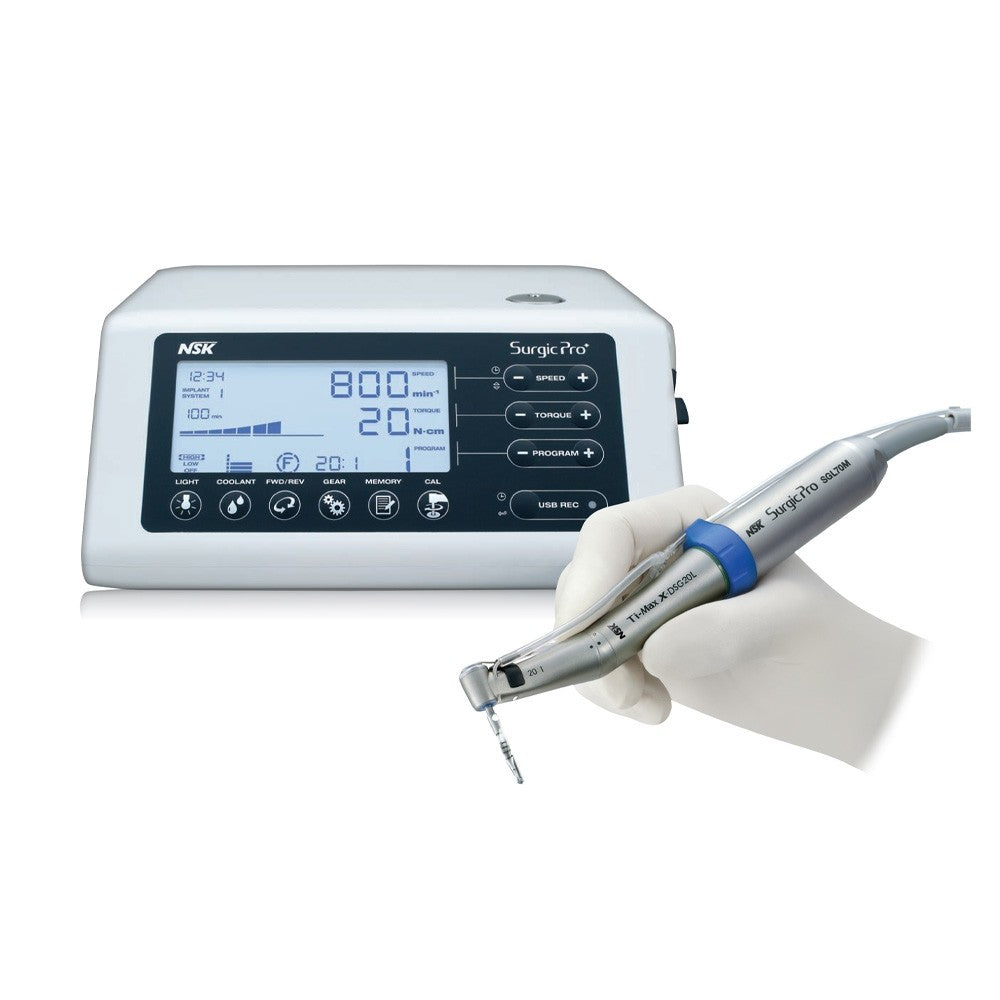 Motor para implantes NSK Surgic Pro con luz, dispositivo dental para cirugía implantológica, marca Beracah Médica.