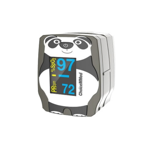 Oxímetro de pulso pediátrico Beracah Medica Oso Panda con pantalla de onda pletismográfica y 4 modos de visualización.
