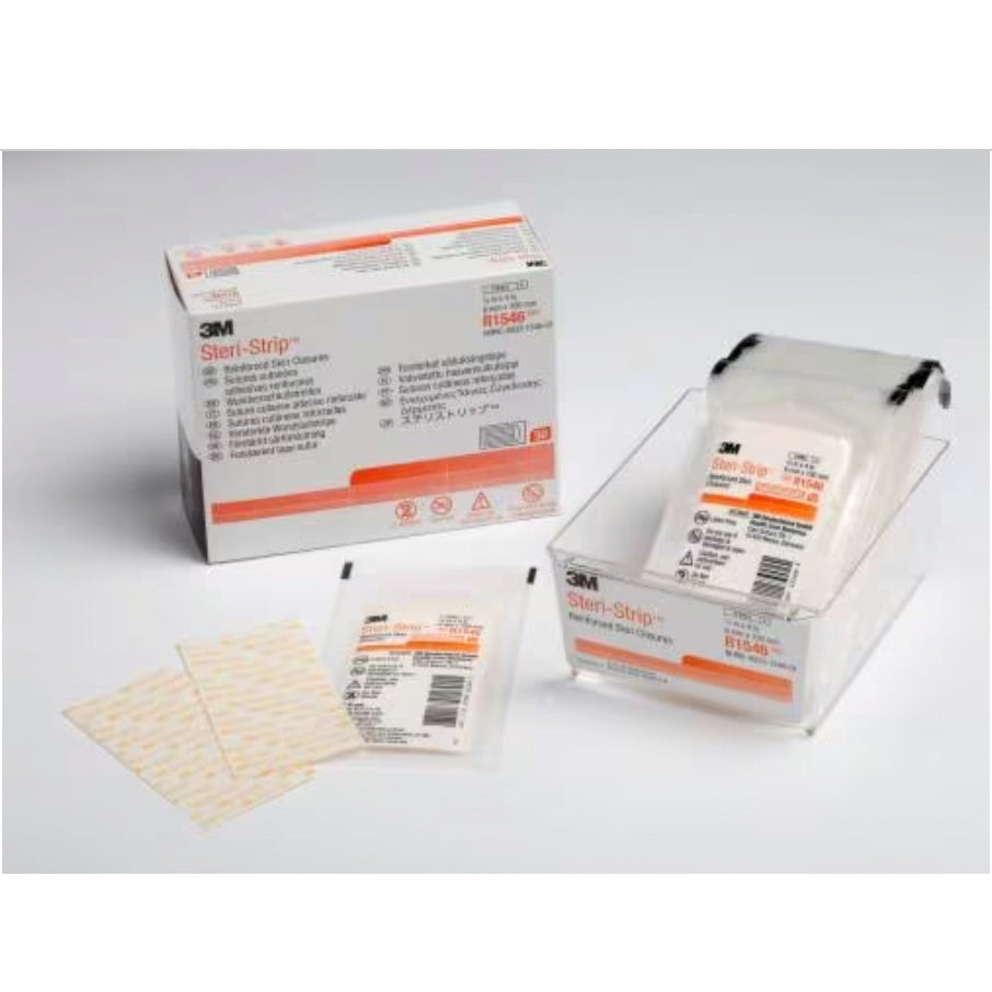 Tiras estériles reforzadas Steri-Strip™ para cierre de heridas, 0.6 x 10 cm, caja con 50 piezas, de Beracah Medica.