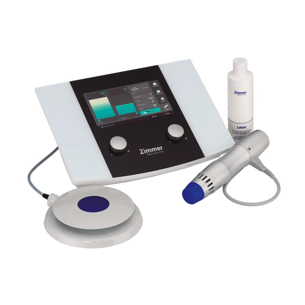Unidad de ondas de choque radiales enPlus de Beracah Medica, equipo de terapia de ondas de choque con pantalla y cabezal de tratamiento
