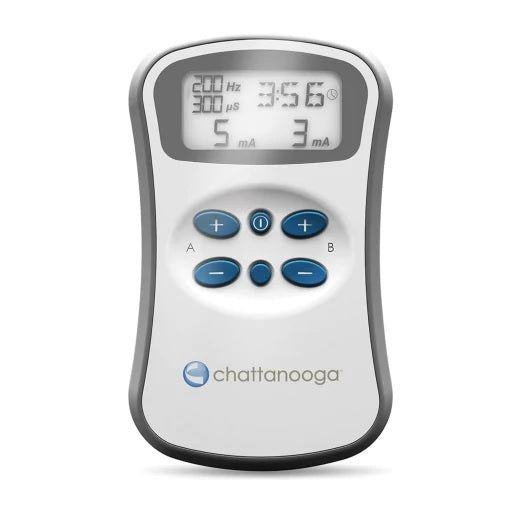 Electroestimulador Beracah Medica Primera TENS/NMES para terapia de alivio del dolor, con pantalla y controles digitales.