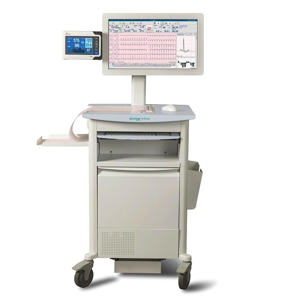 Electrocardiografo Q-Stress de Beracah Medica, estación de prueba de esfuerzo cardiaco con pantalla a color de 24 pulgadas.