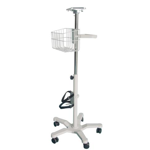 Carro porta equipos Beracah Medica con base rodable y canasta para monitor de signos vitales, fácil de mover y organizar.