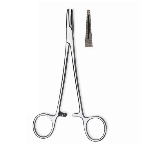 Porta agujas de Mayo Hegar de 16 cm en acero alemán, herramienta médica de calidad, con mango ergonómico y acabado resistente.