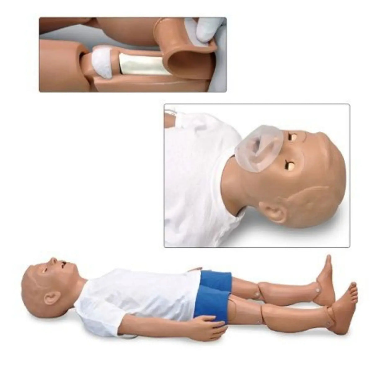 Maniquí avanzado de atención de traumatología y RCP para niños de 5 años, marca Beracah Médica, para entrenamiento en primeros auxilios