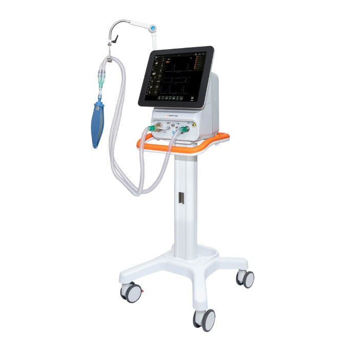 Ventilador volumétrico para terapia intensiva LUFT 5 de Beracah Medica, muestra controles y pantalla digital para pacientes adultos y pediátricos.