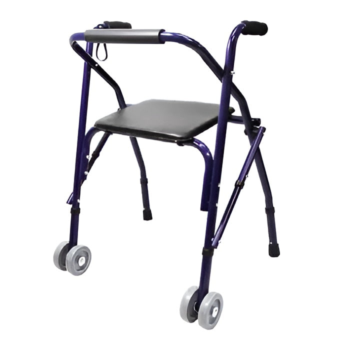 Andadera sencilla de aluminio azul plegable de la marca Beracah Medica, con diseño compacto para facilitar movilidad.