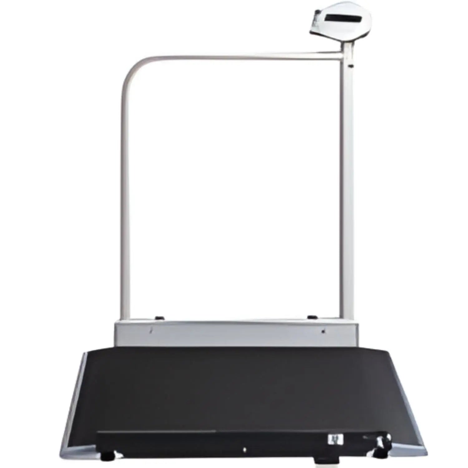 Báscula electrónica Beracah Médica 676 para silla de ruedas con software, impresora y computadora, en un entorno clínico.