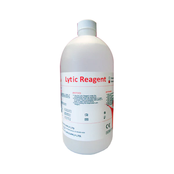 Reactivo lítico para hemalyzer HD21-1 de Beracah Medica, accesorio para analizadores de sangre, en envase transparente.