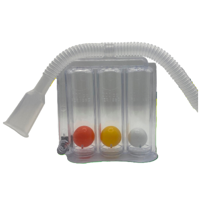 Espirometro incentivo B-TSPIRO de Beracah Medica, dispositivo para pruebas respiratorias, con pantalla y boquilla.