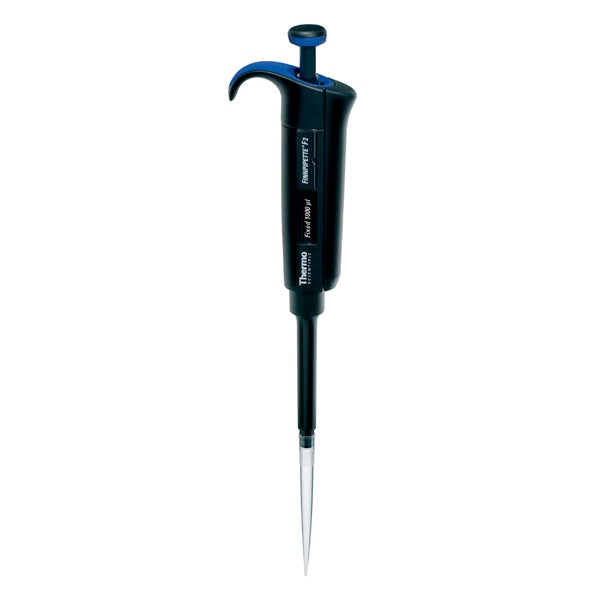 Micropipeta Finnpipette F2 de Beracah Medica, equipo de laboratorio con volumen variable de 100 a 1000μl, en uso.