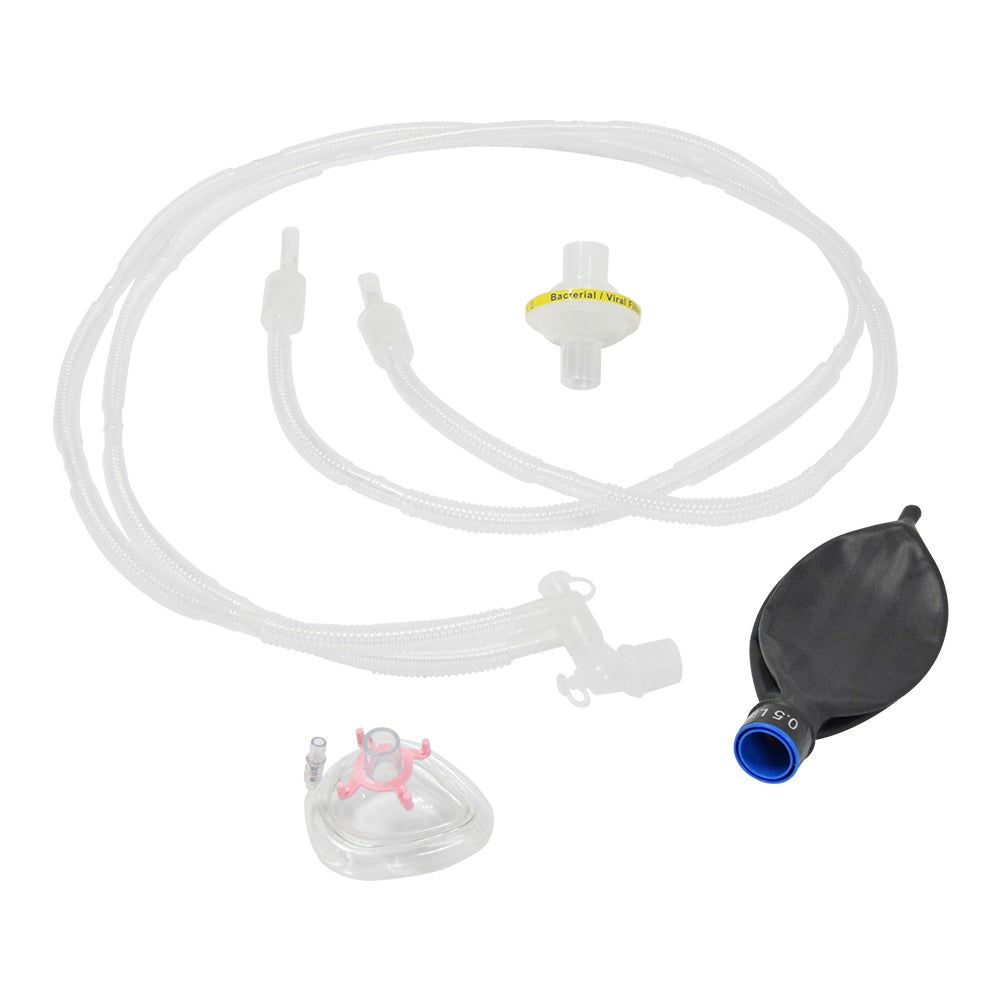 Circuito de anestesia neonatal Beracah Medica con filtro, mascarilla y bolsa de 0.5 lt, paquete de 10 piezas.
