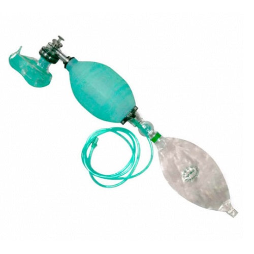 Resucitador reusable GST de silicón neonatal con mascara 0 y 00 y estuche de Beracah Medica, silicón suave y resistente.