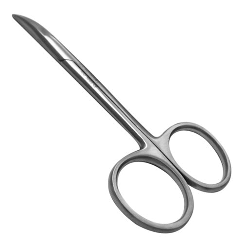 Tijeras de iris curva de 12 cm de acero alemán de marca Beracah Medica, con hojas afiladas y mango ergonómico.