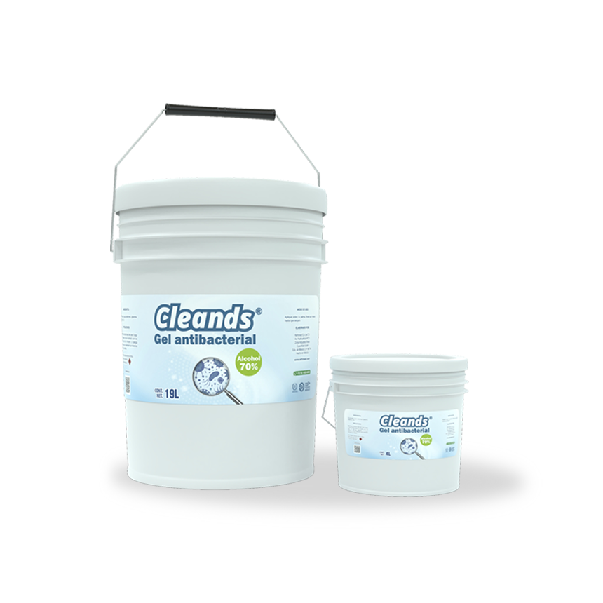 20 botellas de 1L de gel sanitizante de la marca Beracah Medica, envases transparentes con tapa y etiqueta.