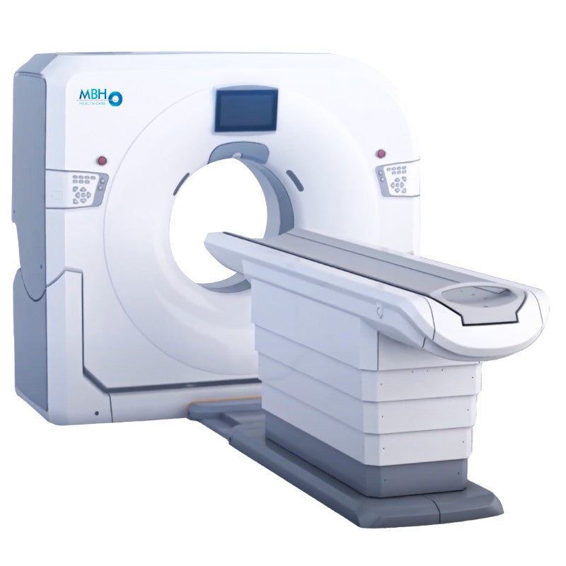 Tomógrafo de 64 cortes Beracah Medica MBH-64PLUS para 250 kg con estación básica, visible en la imagen.