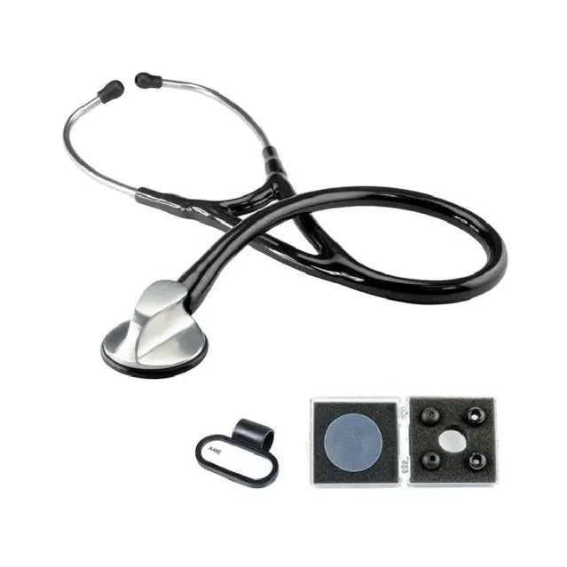 Estetoscopio cardiológico Beracah Medica Top-Cardiology de acero inoxidable color vino, con diadema y manguitos negros.