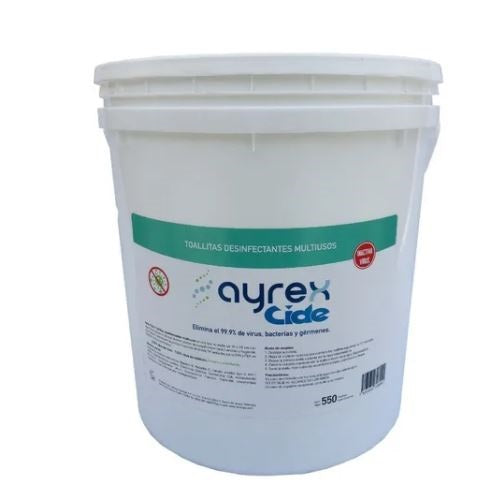 Toallas desinfectantes multiusos Beracah Medica Ayrex Cide en cubeta con 550 toallas limpiadoras para limpieza y desinfección