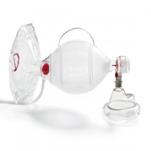Resucitador SPUR II Neonato de Beracah Medica con reservorio de O2, mascarilla pediátrica desechable con válvula.