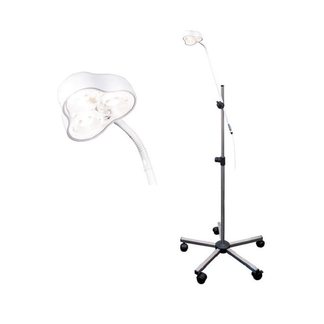 Lámpara de enfoque fijo KaWe MASTERLIGHT® 10 para examen, LED 7W, 3 luces, soporte de acero inoxidable, lámpara de pedestal.
