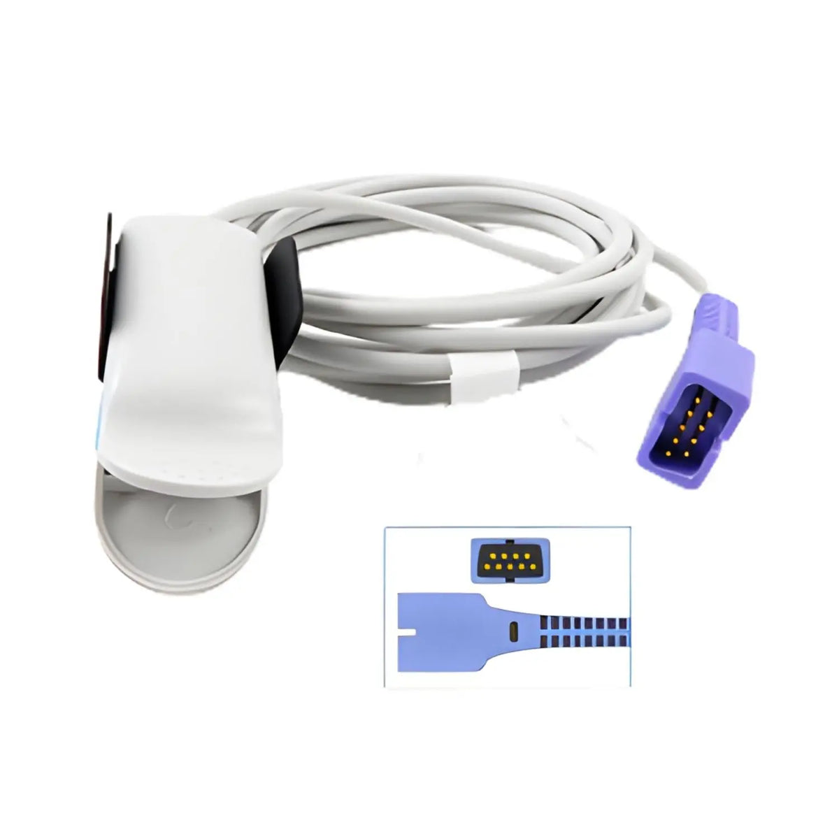 Sensor reutilizable de 3 m para oxímetro adulto Beracah Medica compatible con Nellcor Oximax DB9, clip y cable para monitoreo de oxígeno