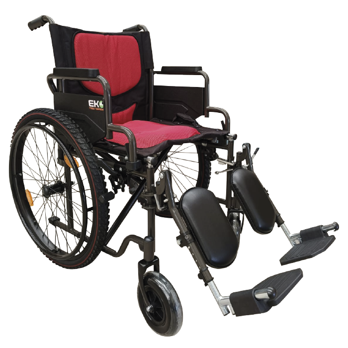 Silla de ruedas deportiva de 19 pulgadas en color rojo de la marca Beracah Medica, diseñada para movilidad activa y comodidad