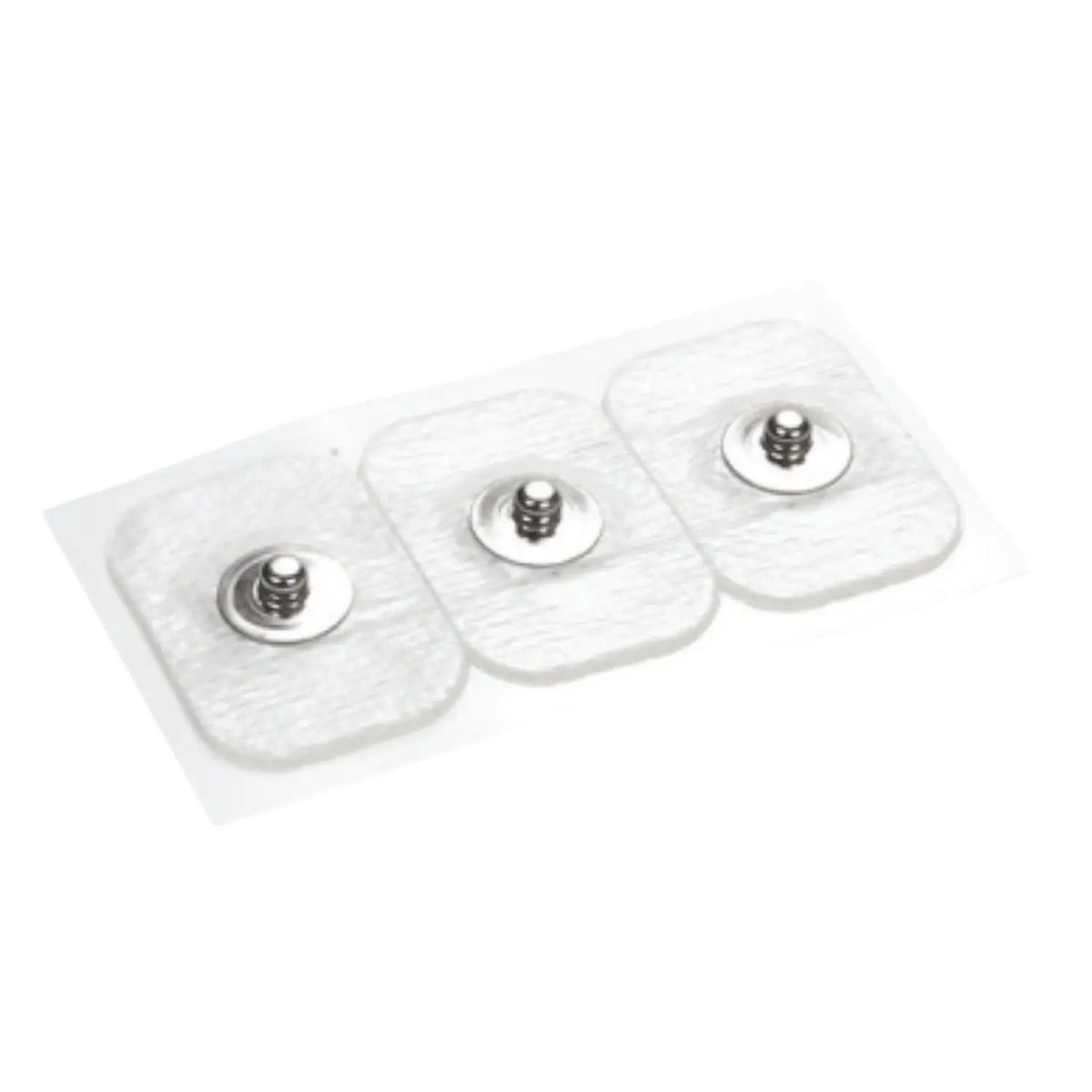 Electrodo de presión desechable SNAP de la marca Beracah Medica, con superficie adhesiva y cables conectores.