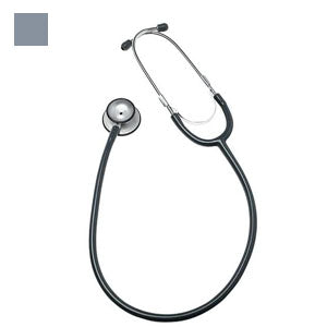 Estetoscopio Duplex adulto con campana en aluminio gris, de la marca Beracah Medica, muestra la parte superior del estetoscopio.