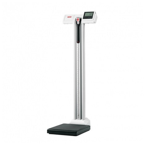 Báscula de columna digital Beracah Médica con pantalla a la altura de los ojos y capacidad de 250 kg.