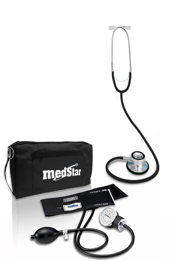 Kit de juego de baumanómetro aneroide y estetoscopio de doble campana negro de Beracah Medica.