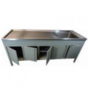 Mesa alta MSI de 150 cm con fregadero izquierdo y estructura esmaltada, ideal para entornos médicos.