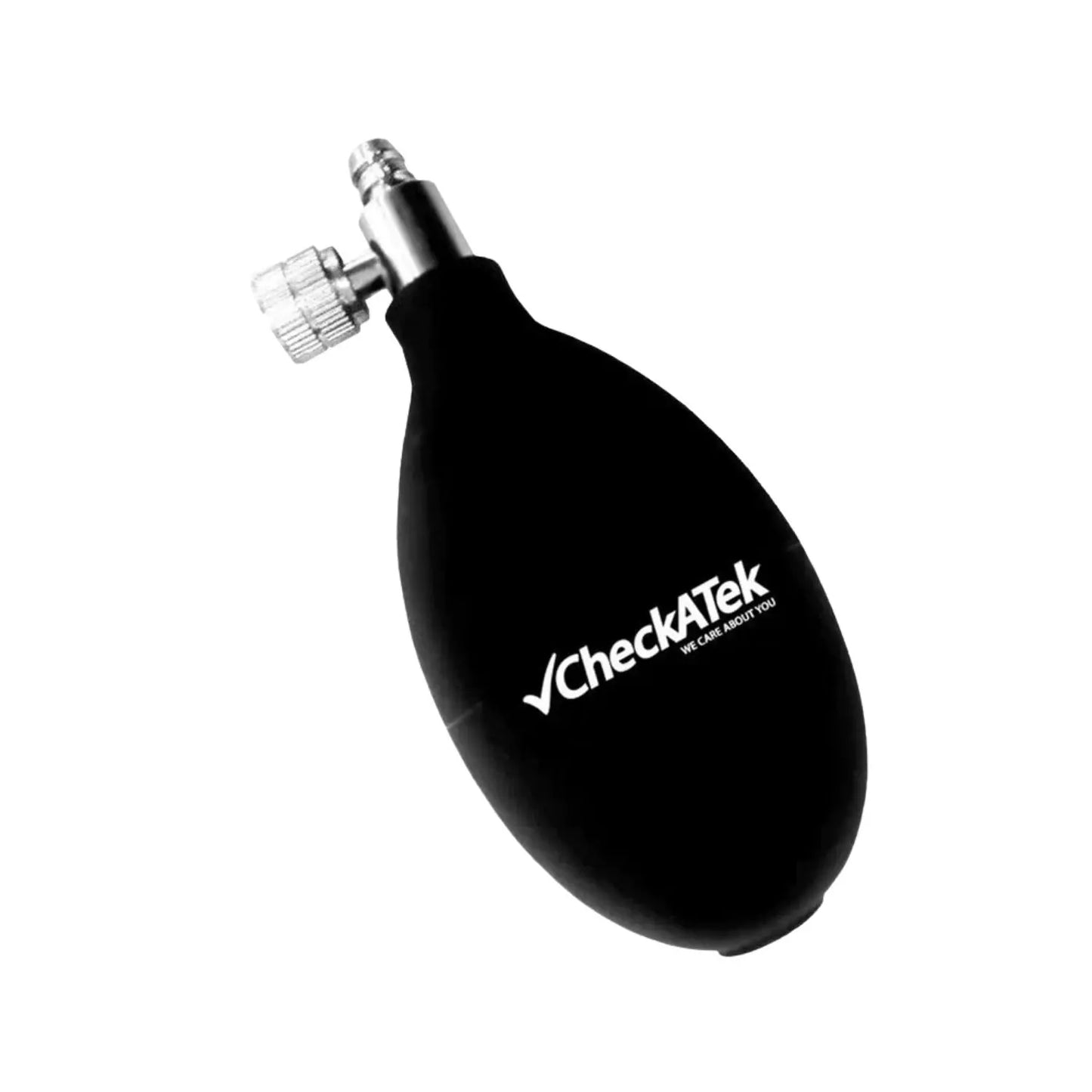 Perilla con válvula para esfigmomanómetro, accesorio de Beracah Médica para baumanómetros, en color negro y detalles de plástico