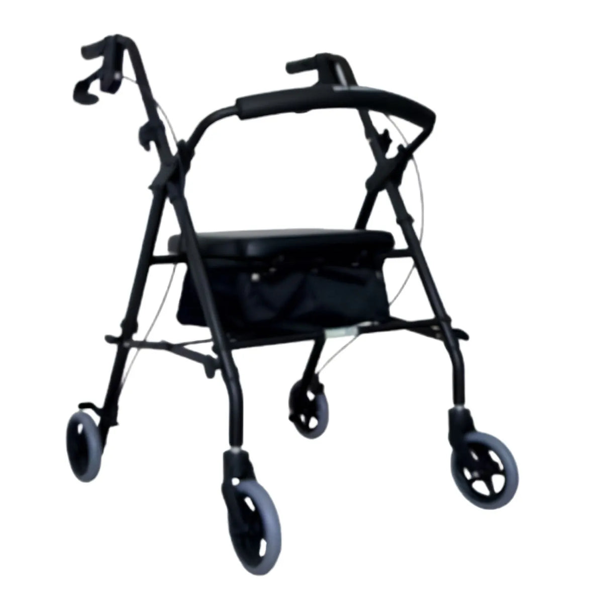 Andadera rollator azul Beracah Médica con marco de aluminio, mango ajustable y ruedas para soporte y movilidad segura.