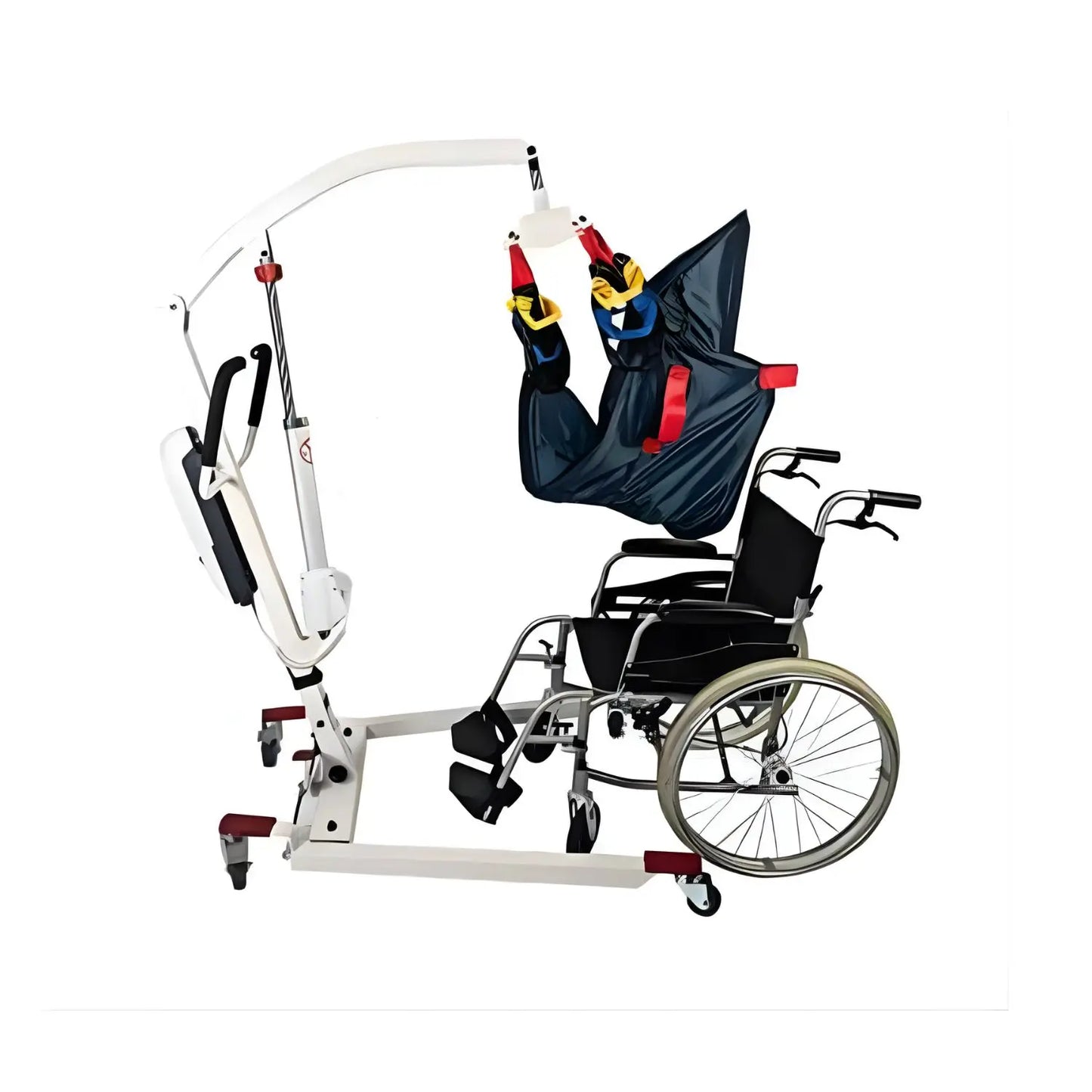Grúa eléctrica para transporte de pacientes Beracah Médica, capacidad de 150 kg, con estructura robusta y cabina acolchada.