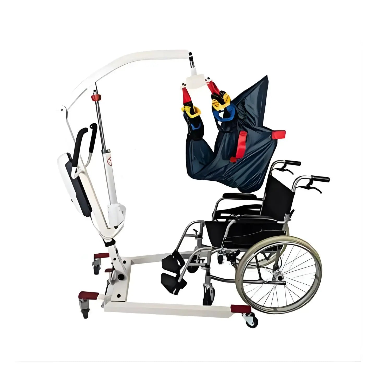 Grúa eléctrica para transporte de pacientes Beracah Médica, capacidad de 150 kg, con estructura robusta y cabina acolchada.