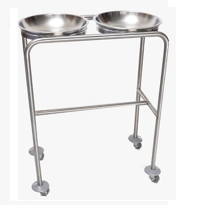 Porta lebrillo doble de acero inoxidable 304 para mobiliario médico, marca Beracah Medica, con espacio para dos lebrillos.