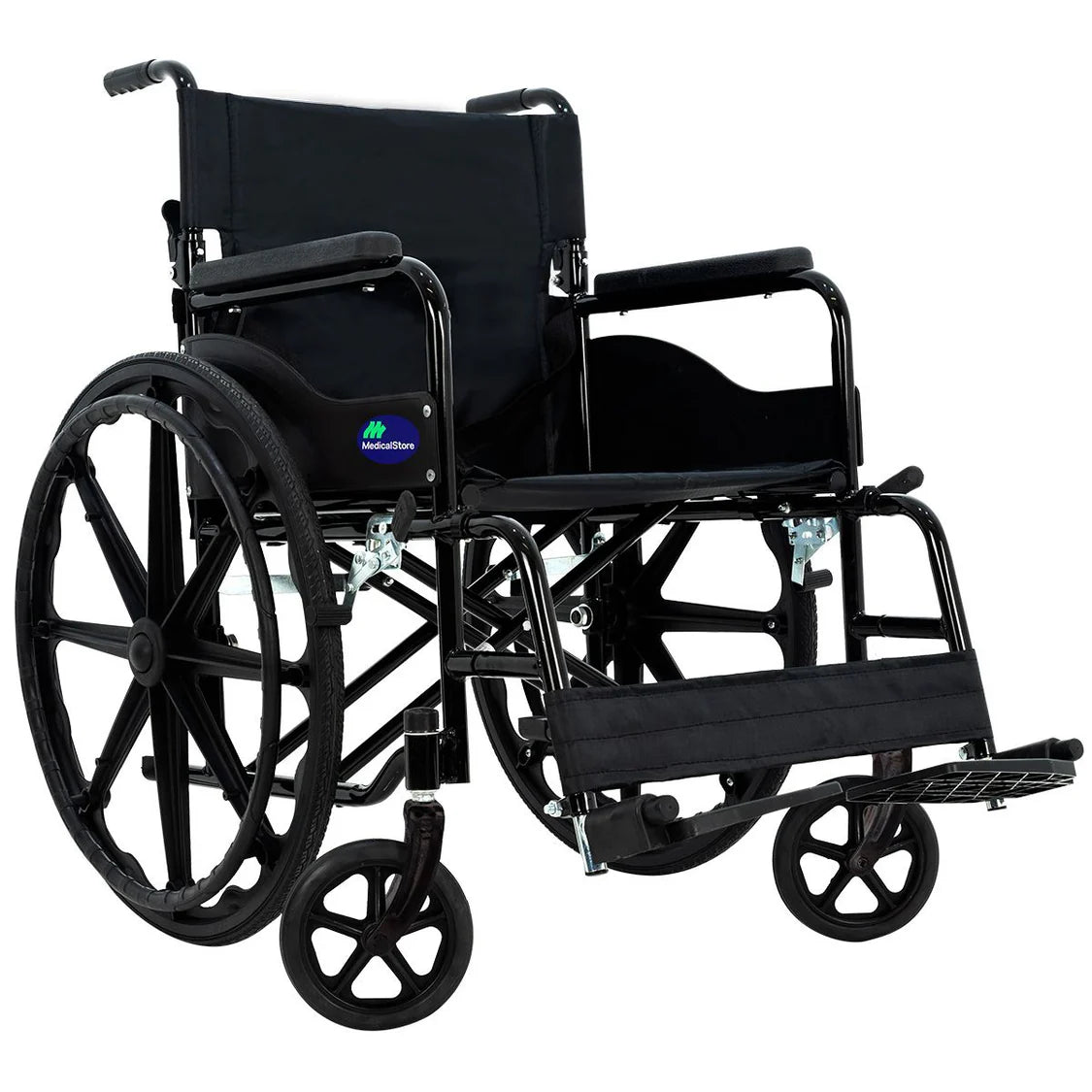 Silla de ruedas plegable Beracah Medica de 18 pulgadas en color negro, soporta hasta 110 kg, con marco resistente y asiento cómodo
